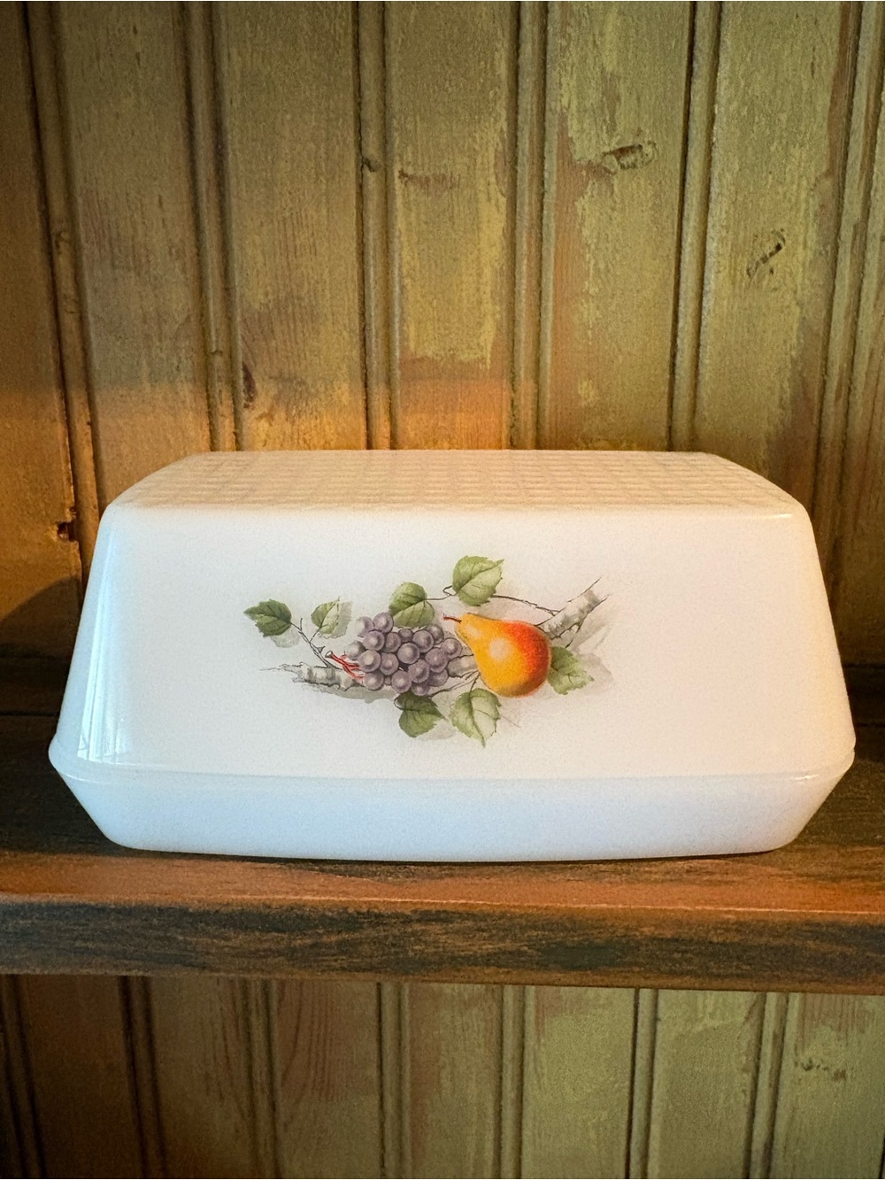 Vintage Arcopal France Milk Glass Butter Dish - Fruits de France